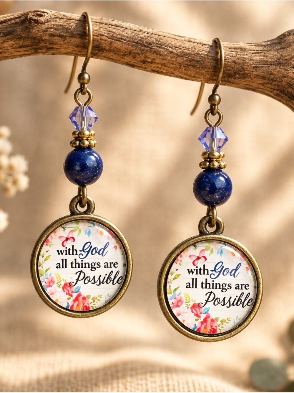 Fashion Jewelry Blue and Purple Floral Inspiration Earrings
